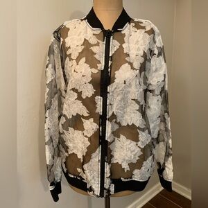 Ruff Hewn Transparent Floral Bomber Jacket  M